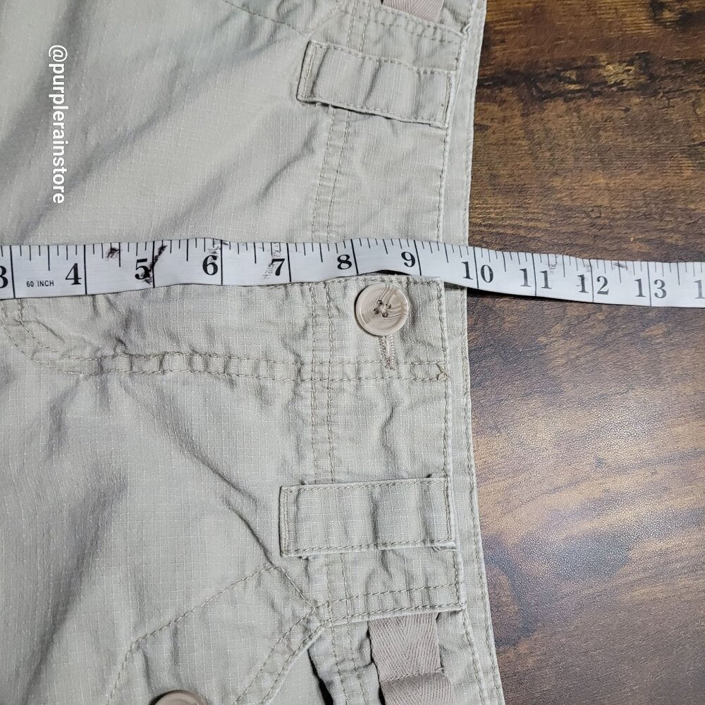 French Cuff Cargo Capri Pants 10 Mid Rise Rip Stop Beige Outdoor Preppy Gorpcore - Picture 7 of 11